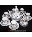 Handmade Algerian Blue Berber symbols Tea set in white ceramic & Gold