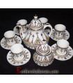 Service à thé Algérien en céramique blanche et Or - Décorations Marrons en symboles Berbères